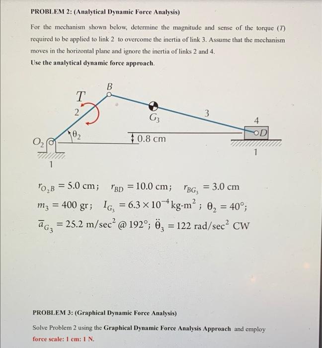 Solved PROBLEM 2: (Analytical Dynamic Force Analysis) For | Chegg.com
