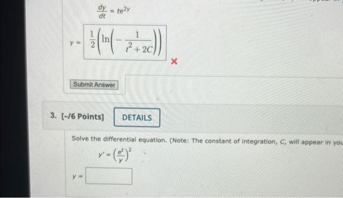 Solved I need help with diferential equations I keep getting | Chegg.com