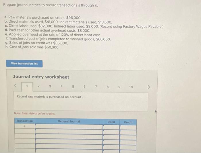 Solved Prepare Journal Entries To Record Transactions A | Chegg.com