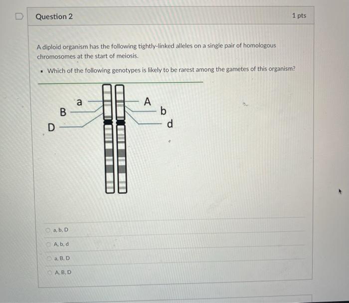 Solved Question 2 1 pts A diploid organism has the following | Chegg.com