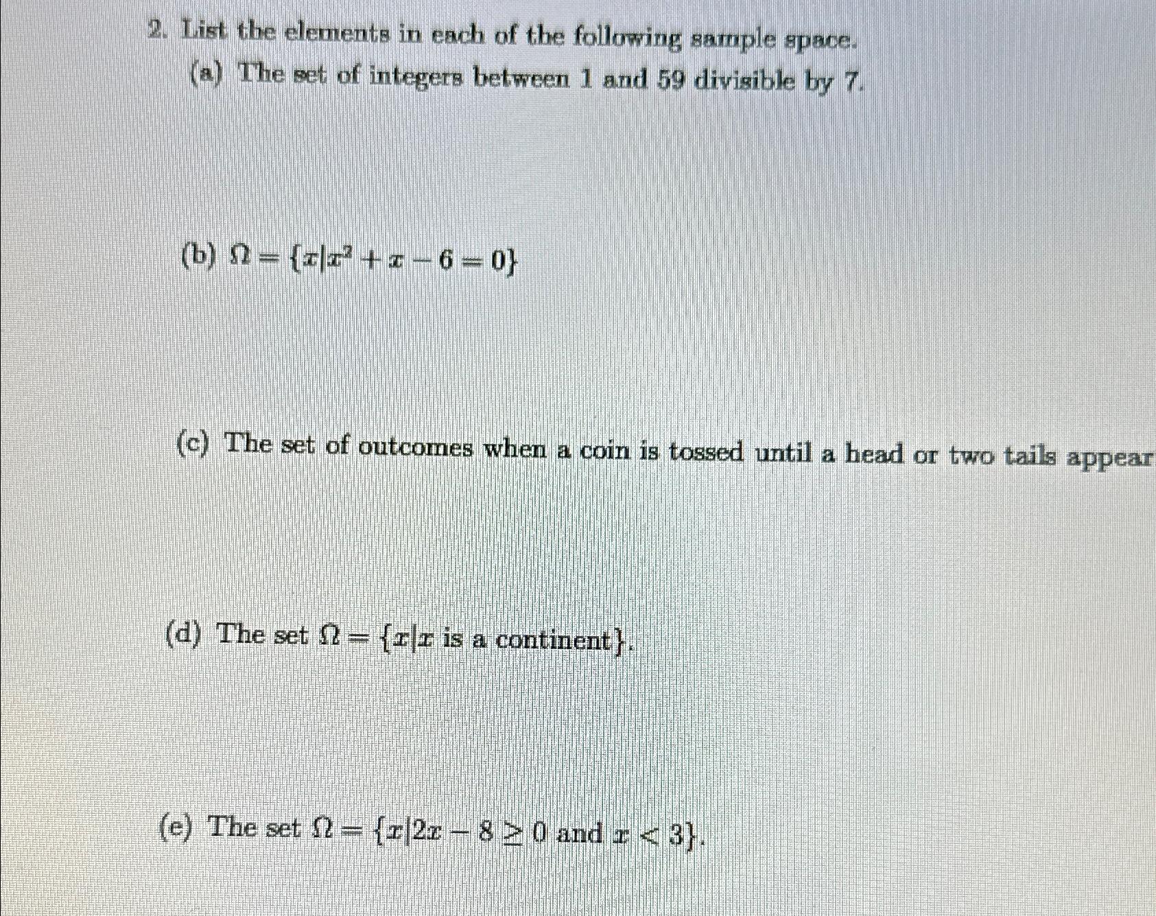 Solved List the elements in each of the following sample | Chegg.com