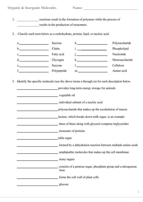 Solved Organic \& Inorganic Molecules Name: 1. reactions | Chegg.com