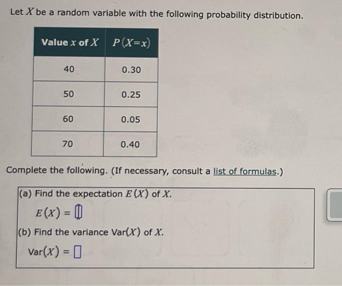 Solved Let X be a random variable with the following | Chegg.com