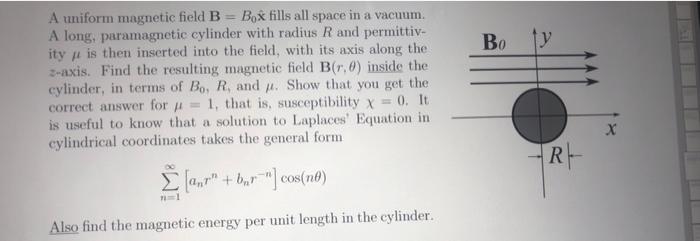 Solved A Uniform Magnetic Field B=B0x^ Fills All Space In A | Chegg.com