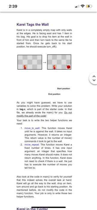 Solved Karel Tags the Wall Karel is in a completely empty | Chegg.com