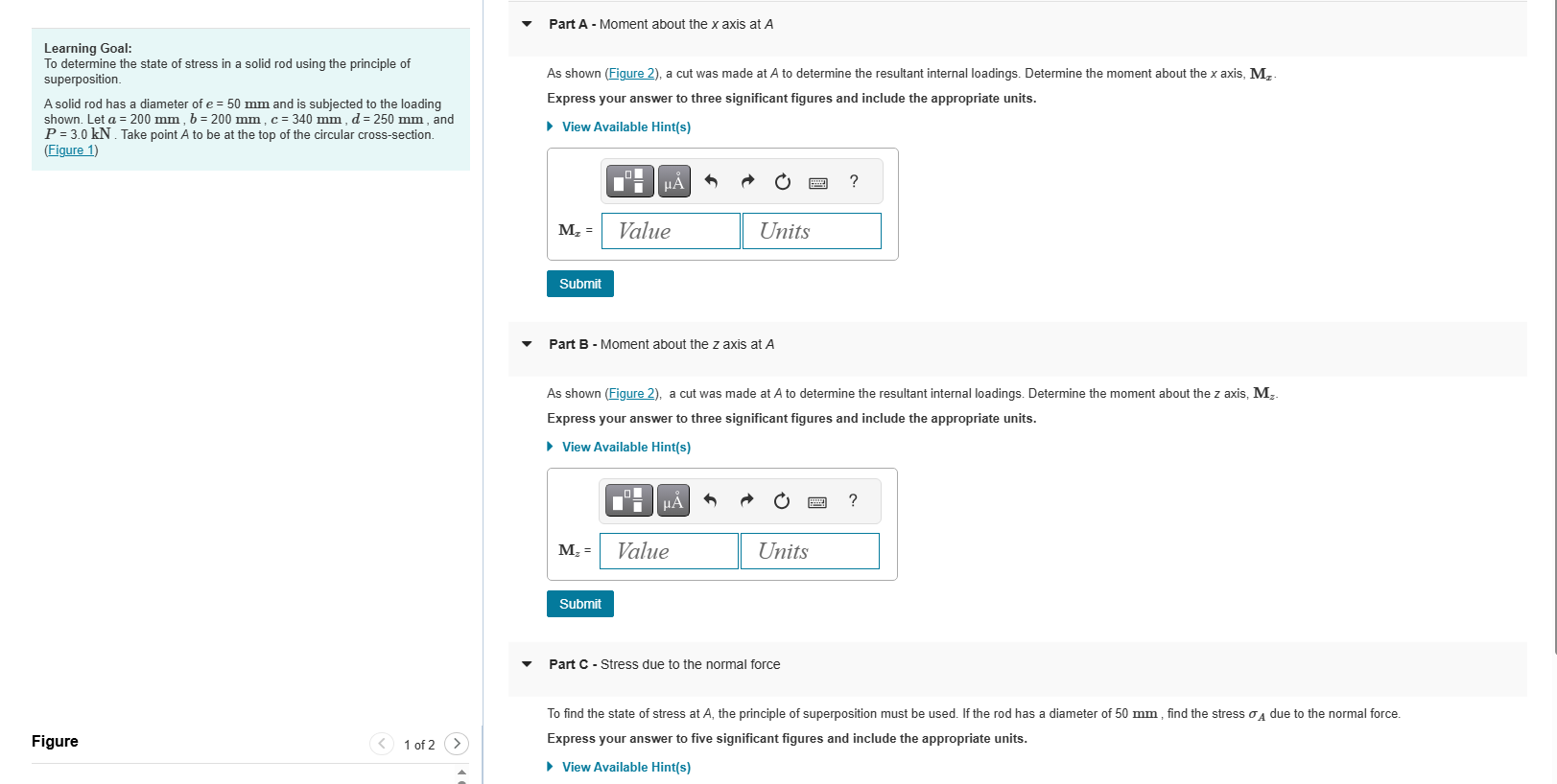 Solved Learning Goal: To determine the state of stress in a | Chegg.com