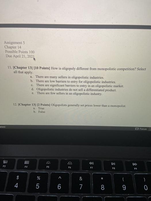 Solved Assignment 5 Chapter 14 Possible Points 100 Due April | Chegg.com