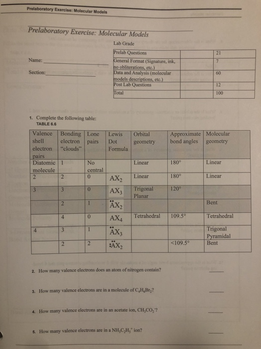 Solved Prolaboratory Exercise Molecular Models Prelaboratory