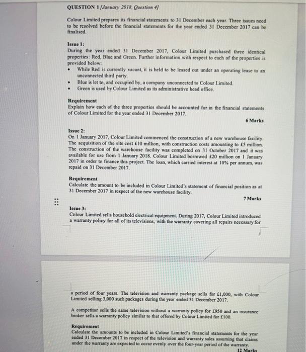 Solved Issue 1 How should Property 'Blue' be accounted for?