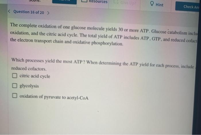 Solved Resources Give Up Hint Check An: &lt; Question 16 of 20 