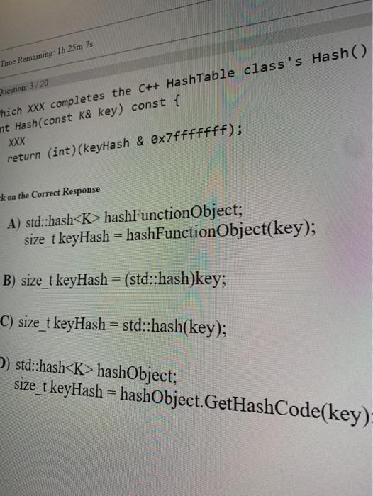 Solved hich XXX completes the c++ HashTable class's HaSh() | Chegg.com