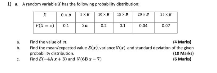 Solved 1) a. A random variable X has the following | Chegg.com