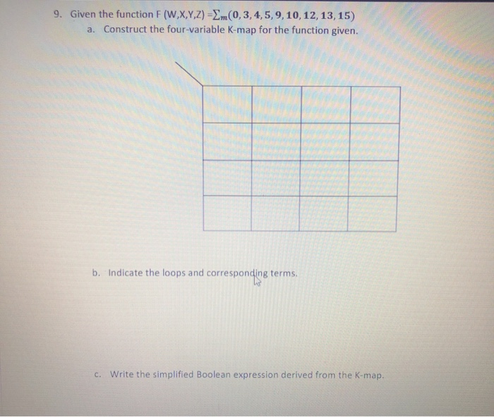 Solved 9 given the function f w x y z m 0 3 4 5 9 10 chegg