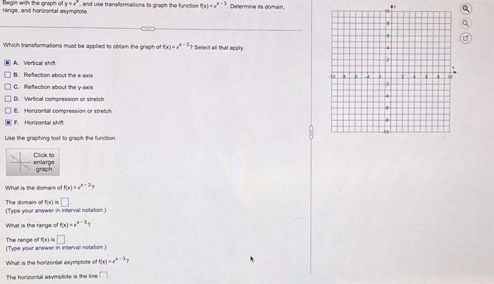 Solved Begin with the graph of y=ex, and use transformations | Chegg.com