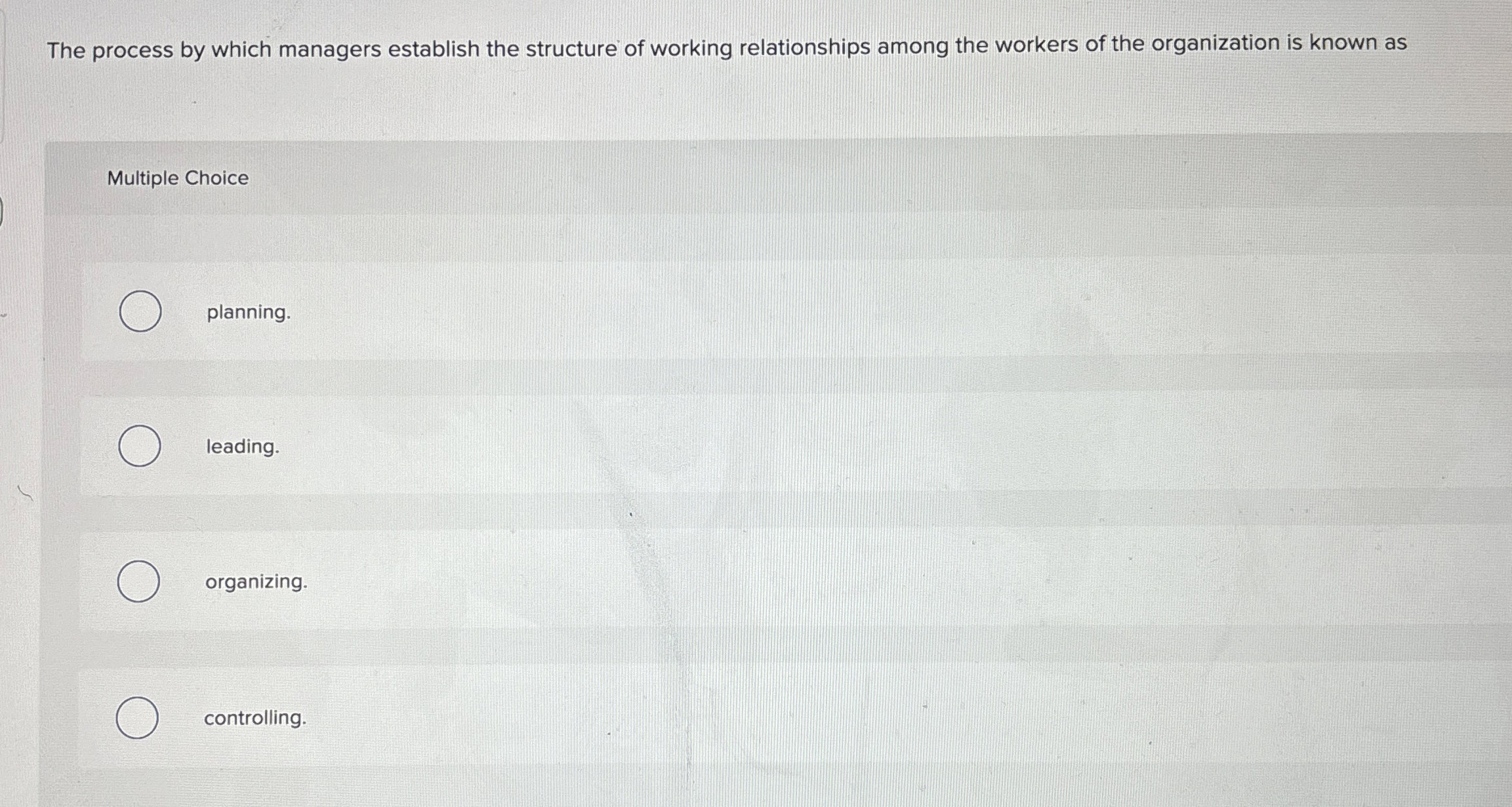 Solved The process by which managers establish the structure | Chegg.com