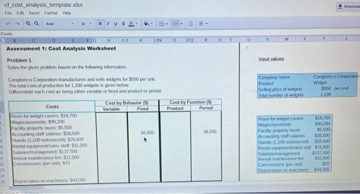 Solved Download cl_cost_analysis_template.xlsx File Edt | Chegg.com