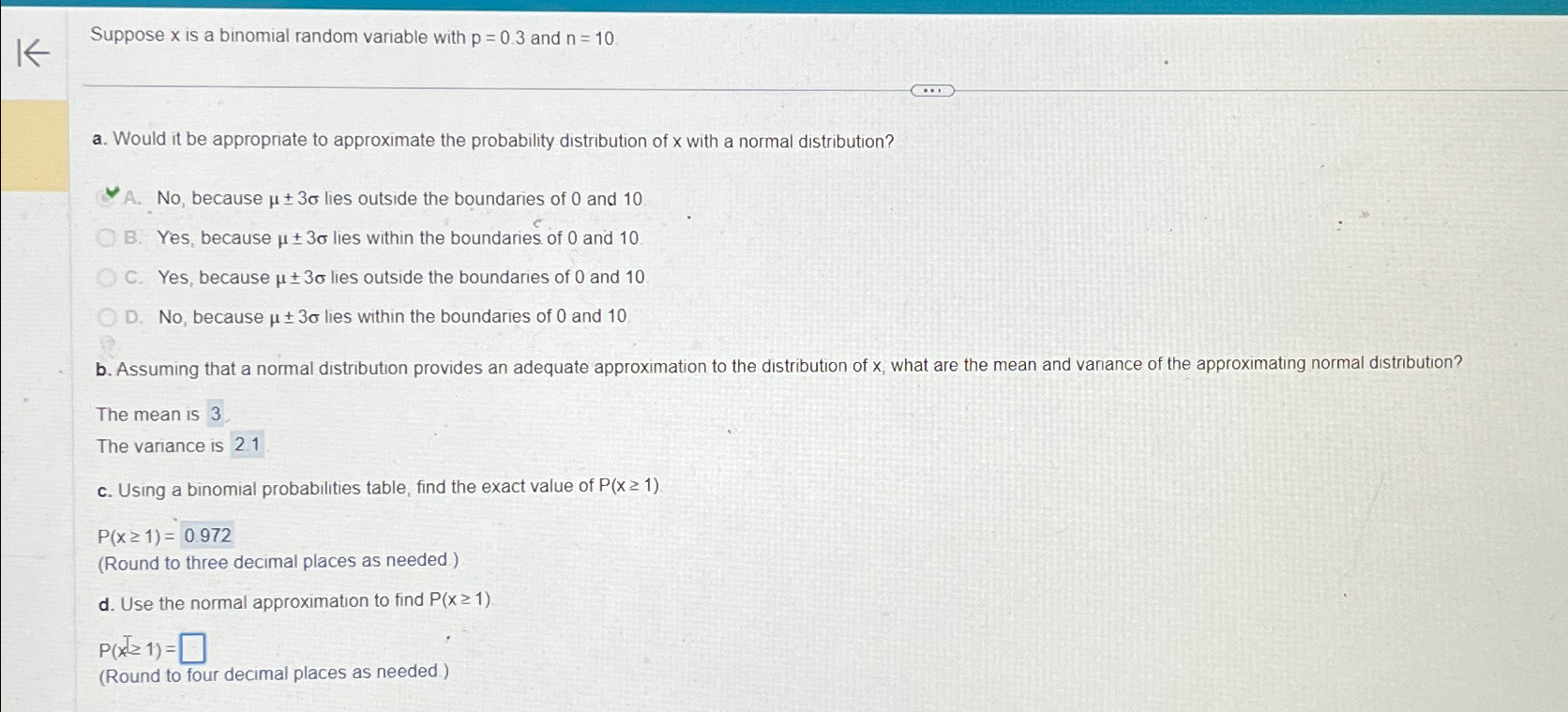 Solved Suppose x ﻿is a binomial random variable with p=0.3 | Chegg.com
