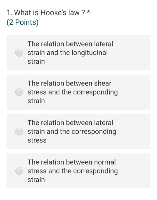 Solved 1. What is Hooke's law ? * (2 Points) The relation | Chegg.com
