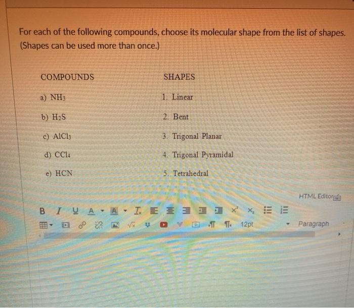 Solved For each of the following compounds, choose its | Chegg.com