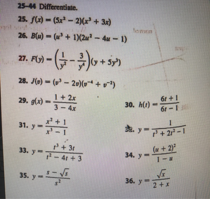 Solved 9 G 0 2r 1 4 25 44 Differentiate 25 F X 5x Chegg Com