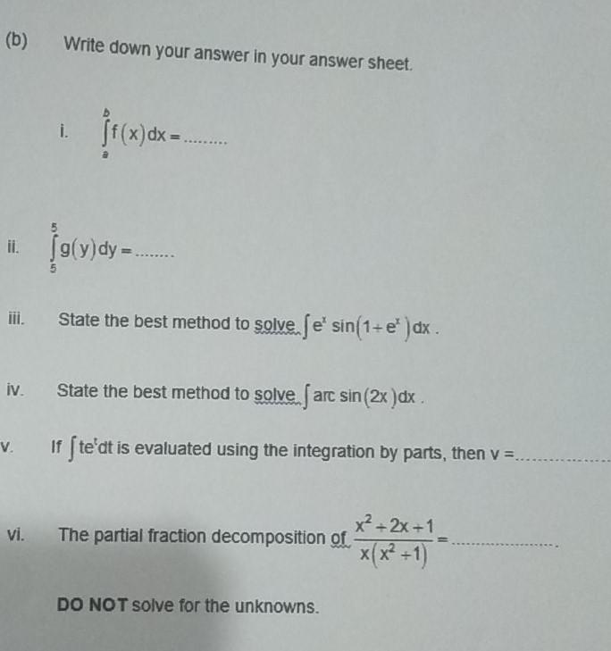 Solved (b) Write down your answer in your answer sheet. i. | Chegg.com