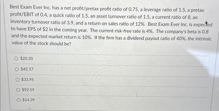 Solved Best Exam Ever Inc. has a net profit/pretax profit | Chegg.com