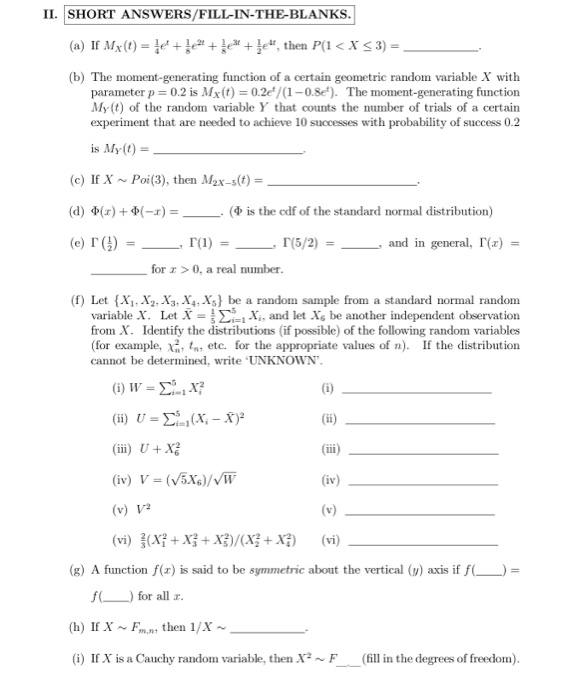 Solved Ii Short Answers Fill In The Blanks A If My T Chegg Com