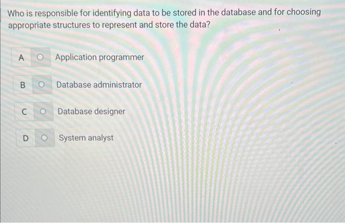 Solved Who is responsible for identifying data to be stored | Chegg.com
