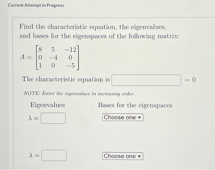 Solved Current Attempt in Progress Find the characteristic | Chegg.com