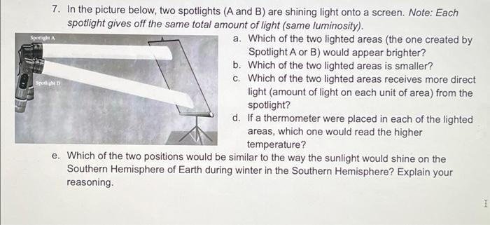 Solved Spotlight 7. In the picture below, two spotlights (A | Chegg.com