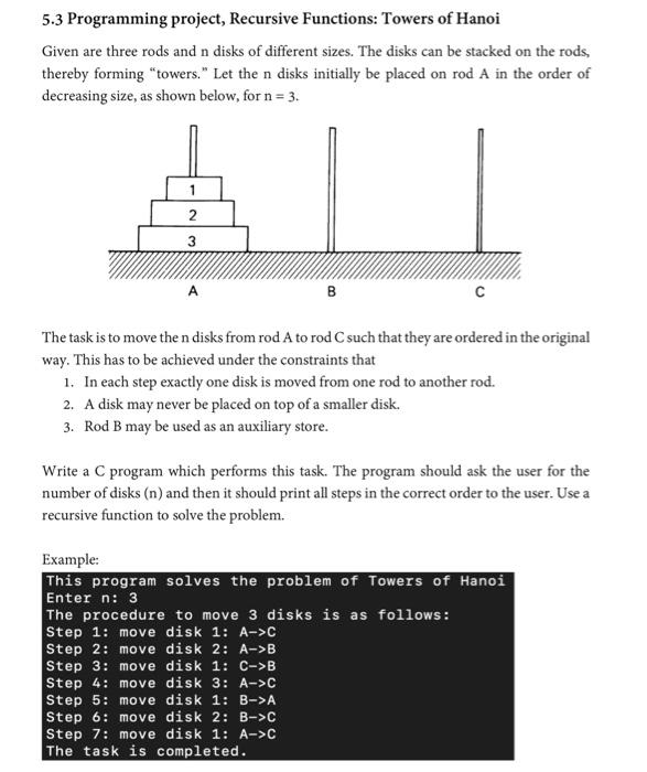Solved 5.3 Programming project, Recursive Functions: Towers | Chegg.com