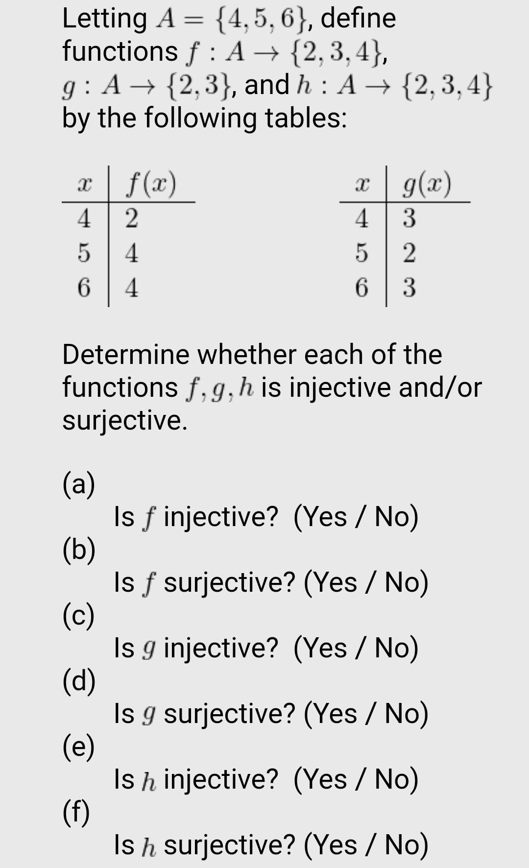 Solved = Letting A {4,5,6), define functions f : A + | Chegg.com