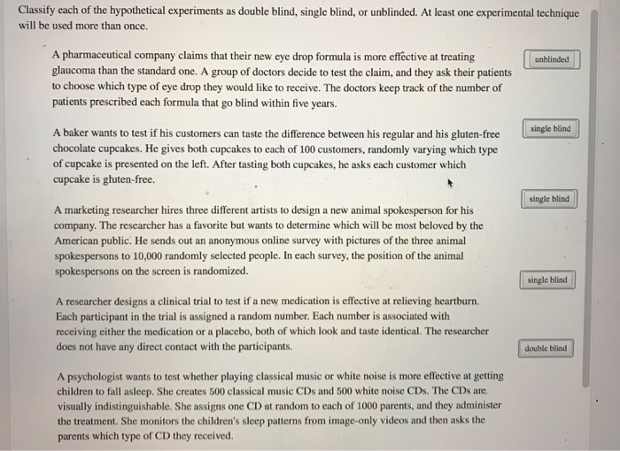 examples of single blind experiments