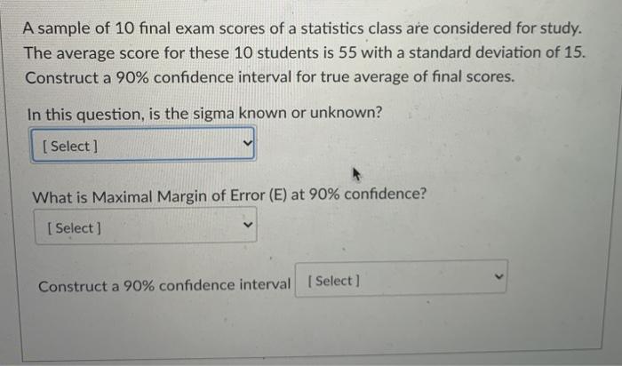 Solved A sample of 10 final exam scores of a statistics | Chegg.com