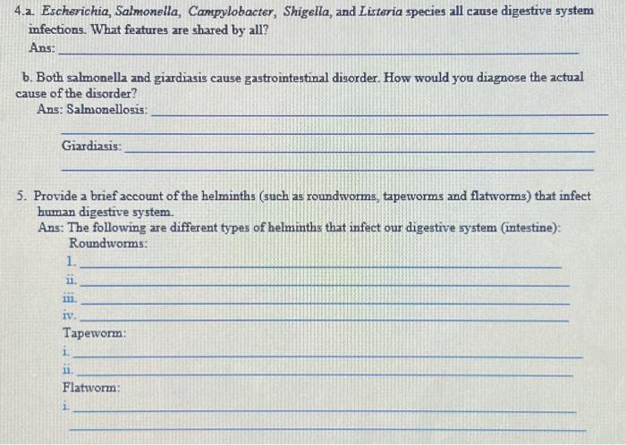 Solved 4.a. Escherichia, Salmonella, Campylobacter, | Chegg.com