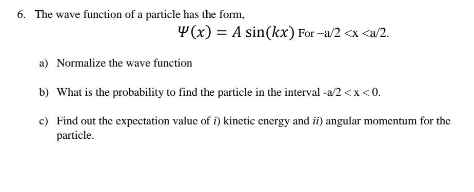 Solved 6. The wave function of a particle has the form, Y(x) | Chegg.com