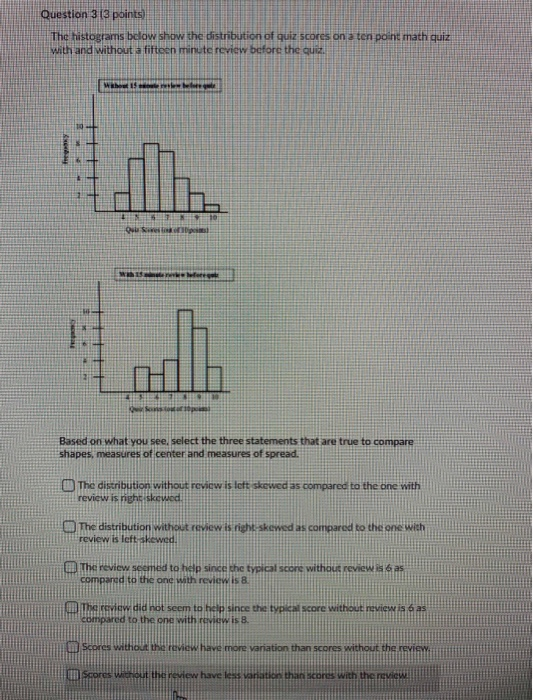 Solved Question 3 13 points The histograms below show the | Chegg.com