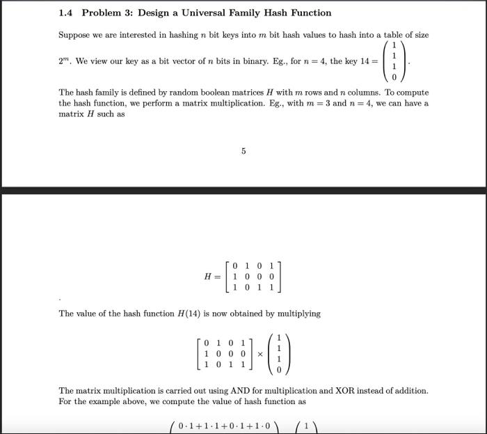 Solved 1.4 Problem 3: Design a Universal Family Hash | Chegg.com