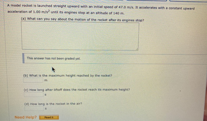 Solved A model rocket is launched straight upward with an | Chegg.com