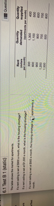 Solved 6.1 Test B 1 (static) Questio The table shows the | Chegg.com