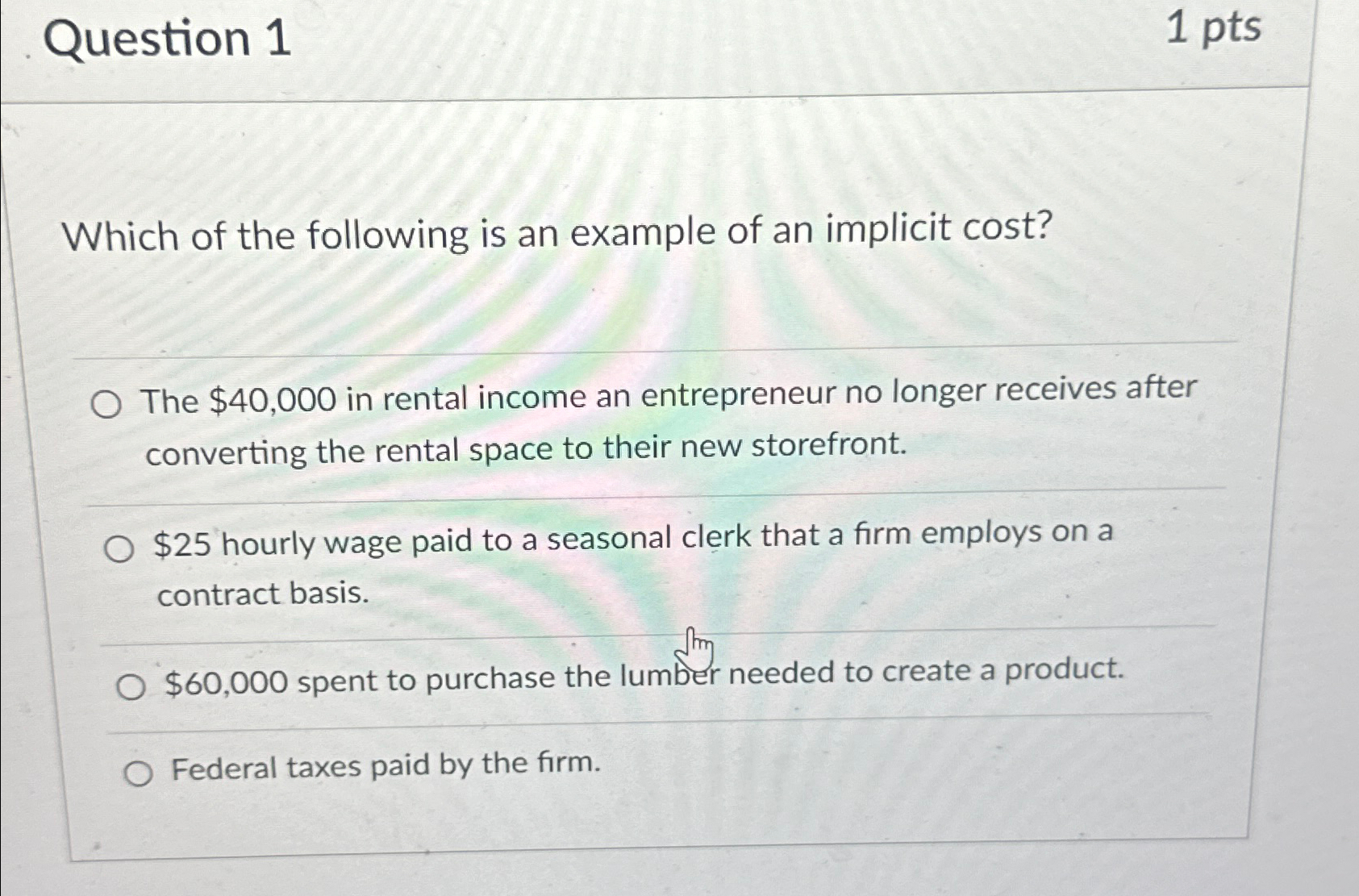 Solved Question 1Which of the following is an example of an | Chegg.com