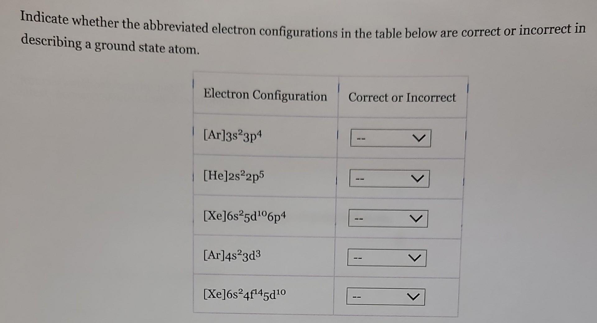 Solved Indicate Whether The Abbreviated Electron | Chegg.com