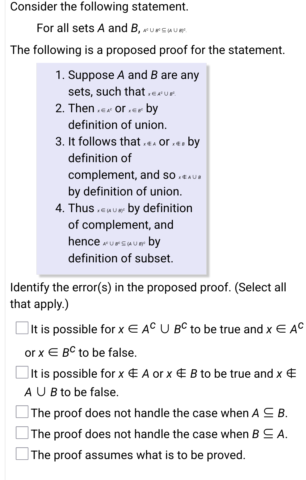 Solved Consider The Following Statement. For All Sets A And | Chegg.com