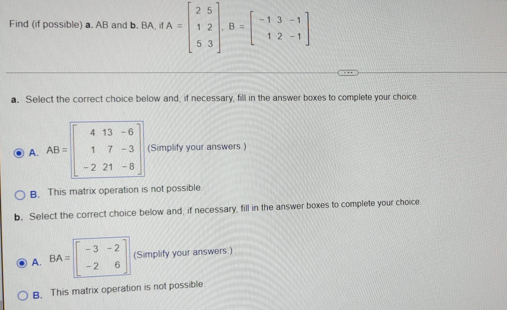 Solved 25 Find (if Possible) A. AB And B. BA, If A = 12, B = | Chegg.com