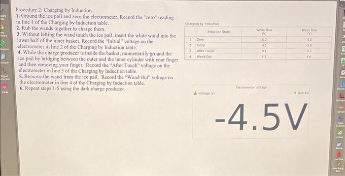 Procedure 2: Charging by Induction.
1. Ground the ice pail and zero the electrometer. Record the zero reading
in line 1 of 