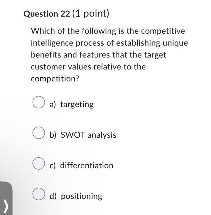 Solved Question 22 (1 point) Which of the following is the | Chegg.com