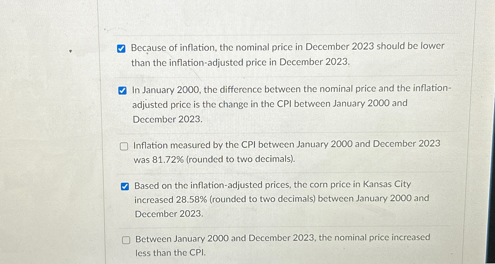 Solved Because of inflation, the nominal price in December | Chegg.com