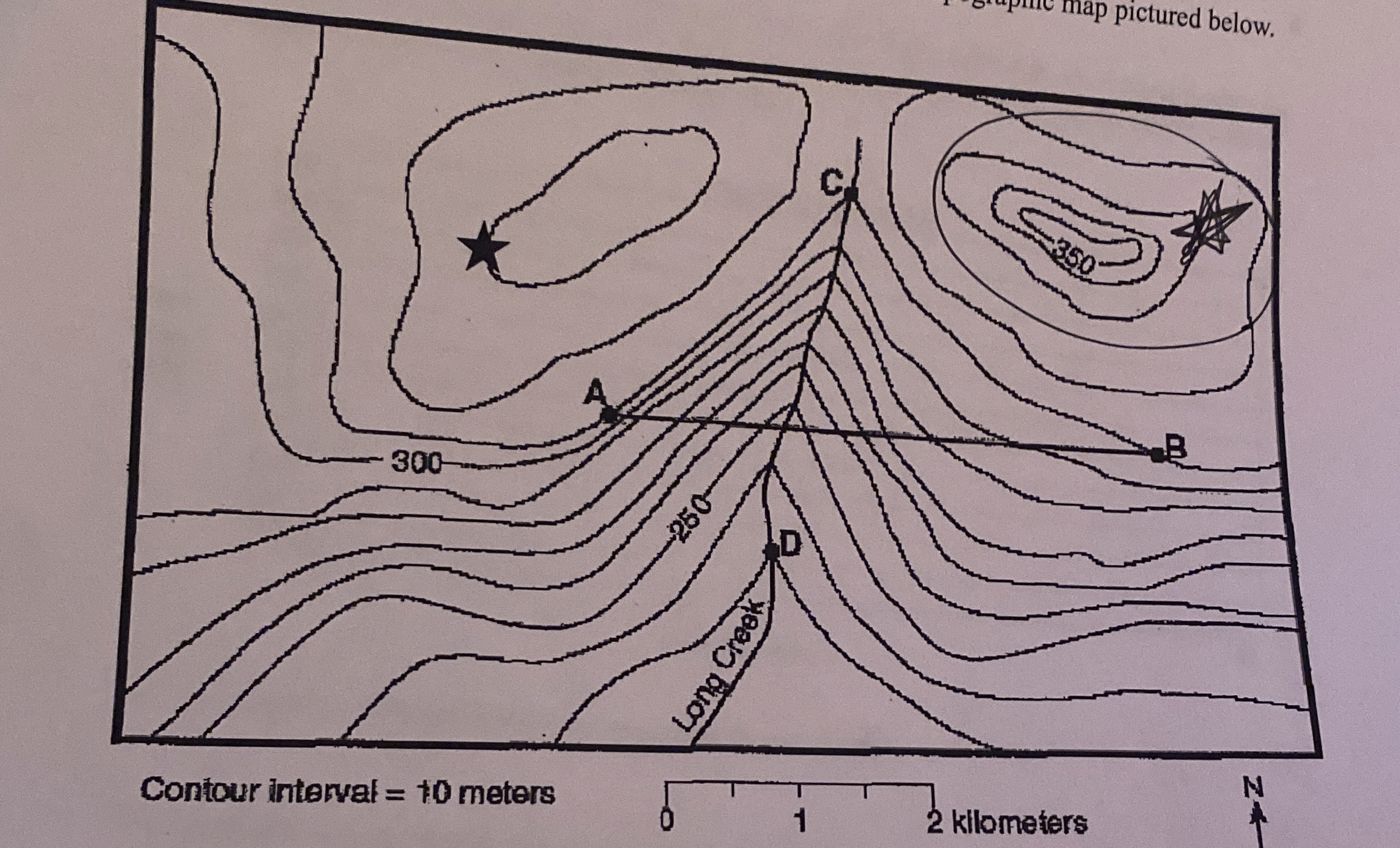 Solved On the grid below, construct a topographic profile | Chegg.com