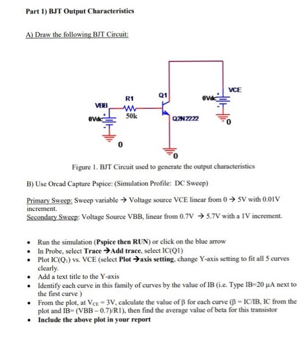 Solved Part 1) BJT Output Characteristics A) Draw the | Chegg.com
