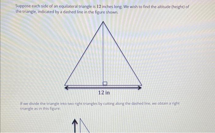 Solved Suppose each side of an equilateral triangle is 12